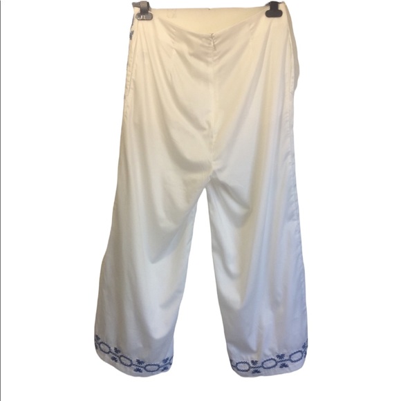 Anthropologie Foxiedox Spellgirl White & Blue Embroidered Culottes Cropped Pant - Picture 5 of 10